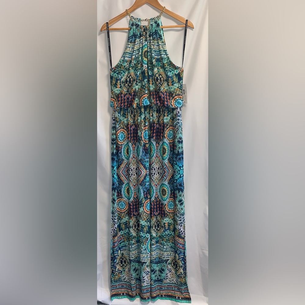 NWT Bisou Halter Bright Multicolored Bohemian Adjustable Chain Closure Dress - Picture 1 of 5
